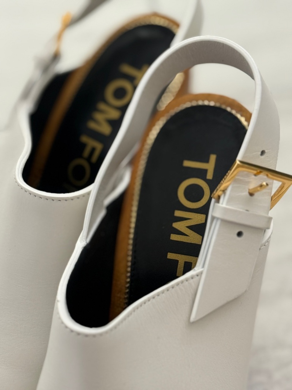 Tom Ford White Leather Platform Slingback Clogs | Gold Stud Trim | size 39.5 - Picture 9 of 13